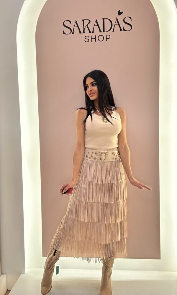 Falda Flecos Beige