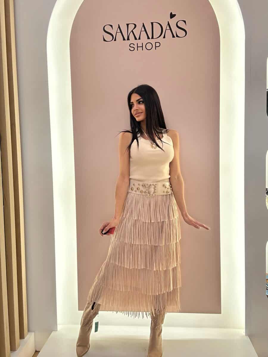 Falda Flecos Beige