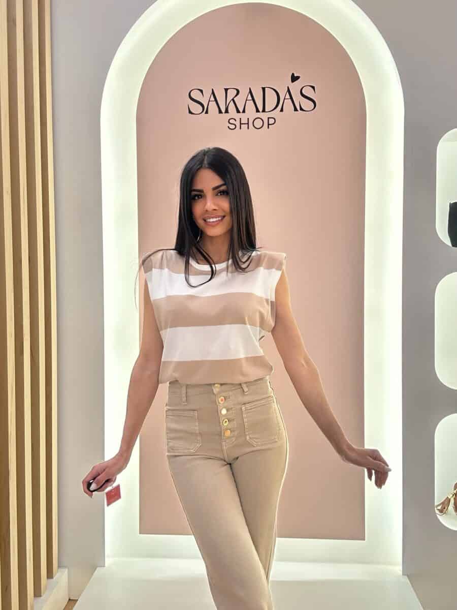 Camiseta Algodón Rayas Beige - Imagen 3