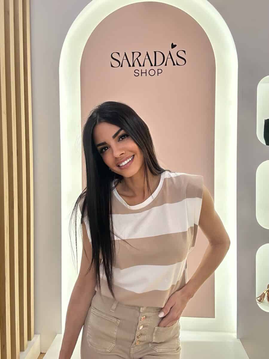 Camiseta Algodón Rayas Beige