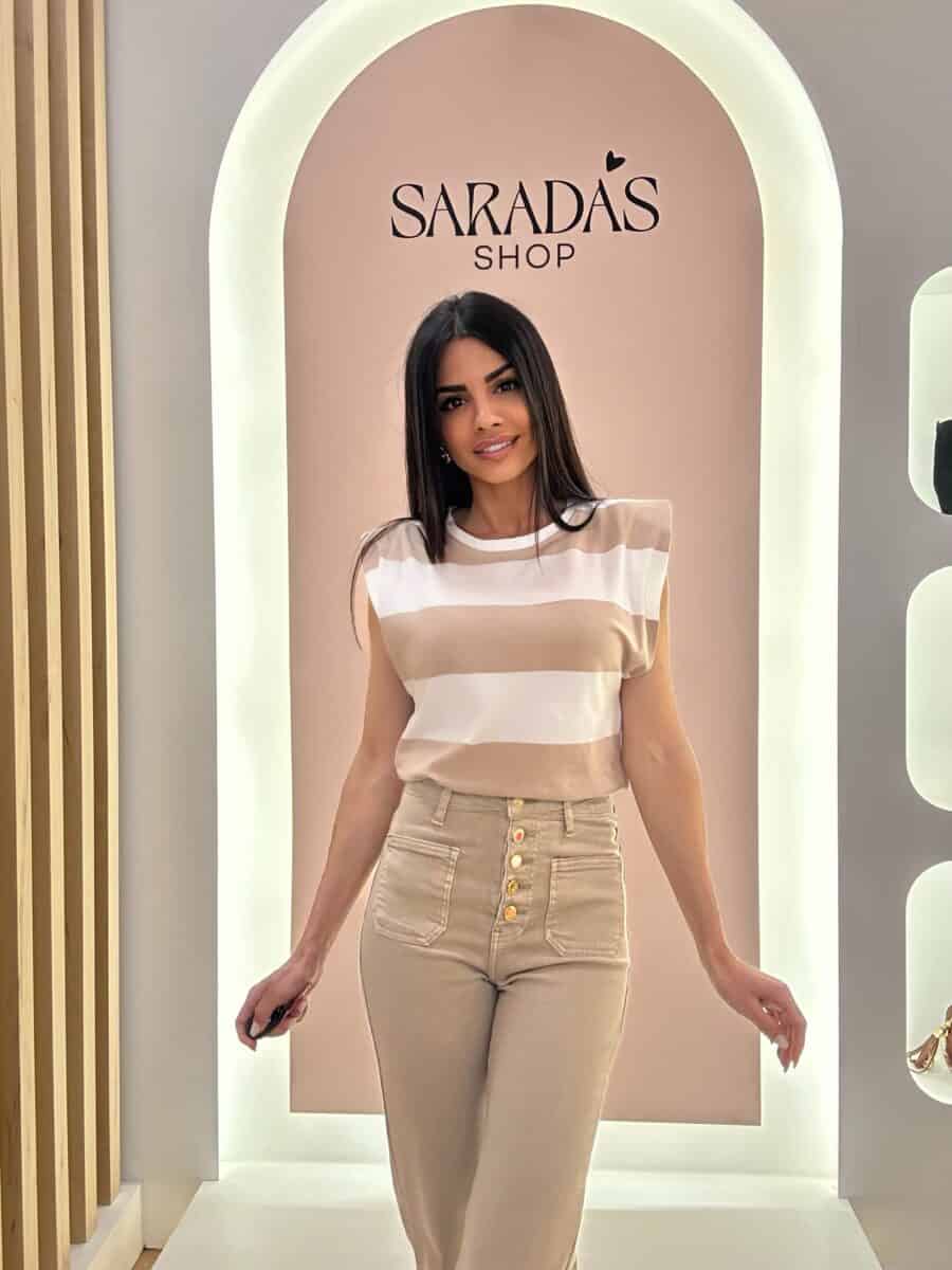 Pantalón Denim Botones Beige - Imagen 3
