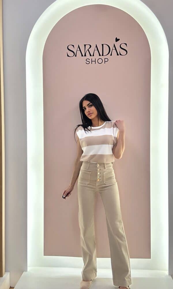 Pantalón Denim Botones Beige
