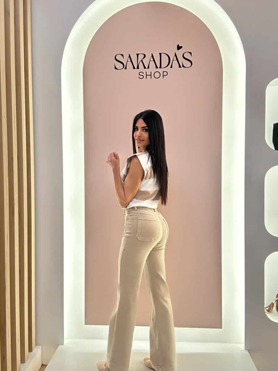 Pantalón Denim Botones Beige - Imagen 2