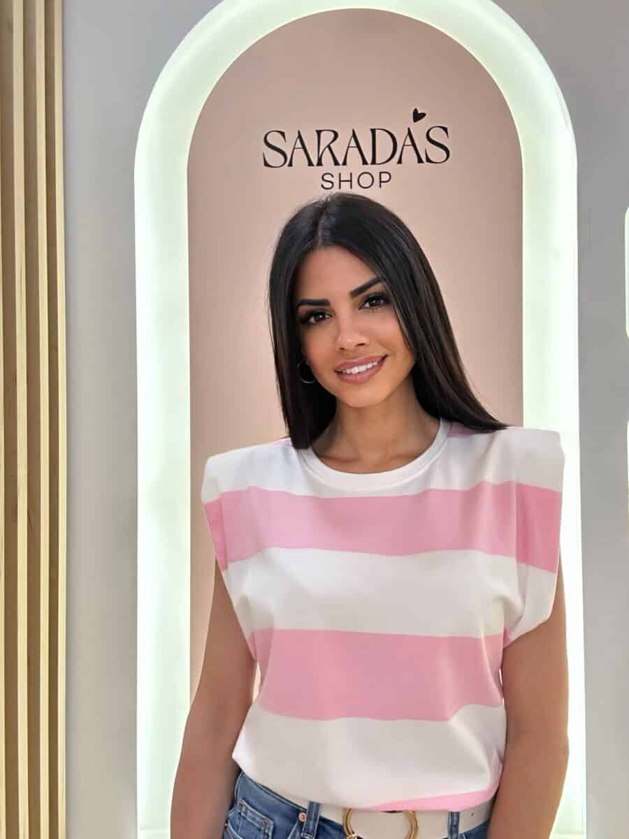 Camiseta Algodón Rayas Rosa