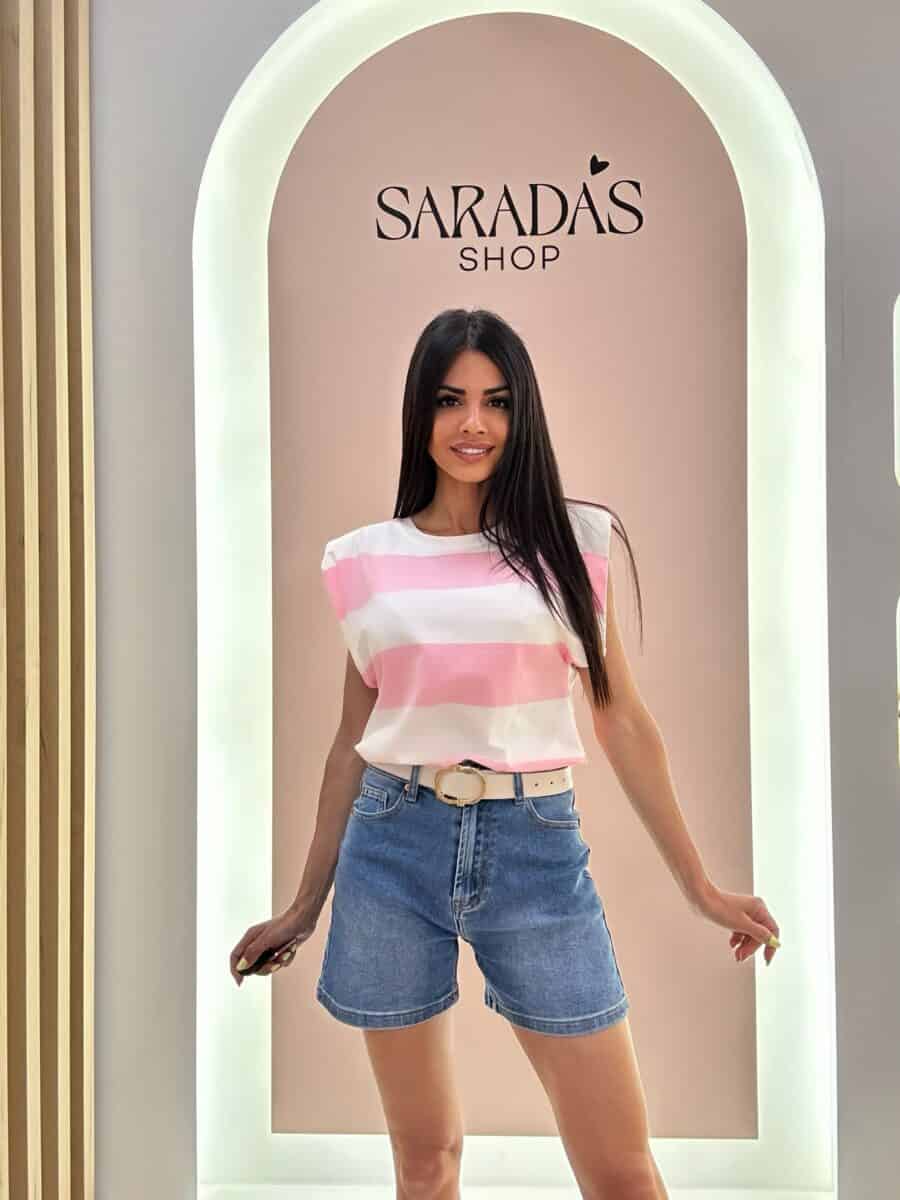 Camiseta Algodón Rayas Rosa - Imagen 2