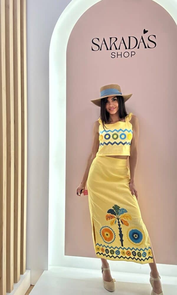 Conjunto Bordado Palmera Amarillo