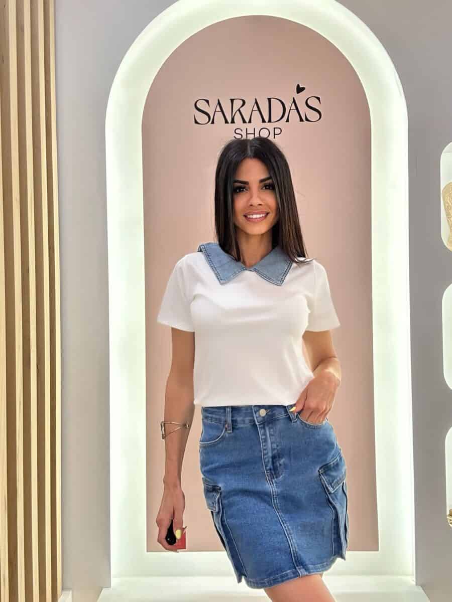 Camiseta Combinada Denim/Blanco - Imagen 3