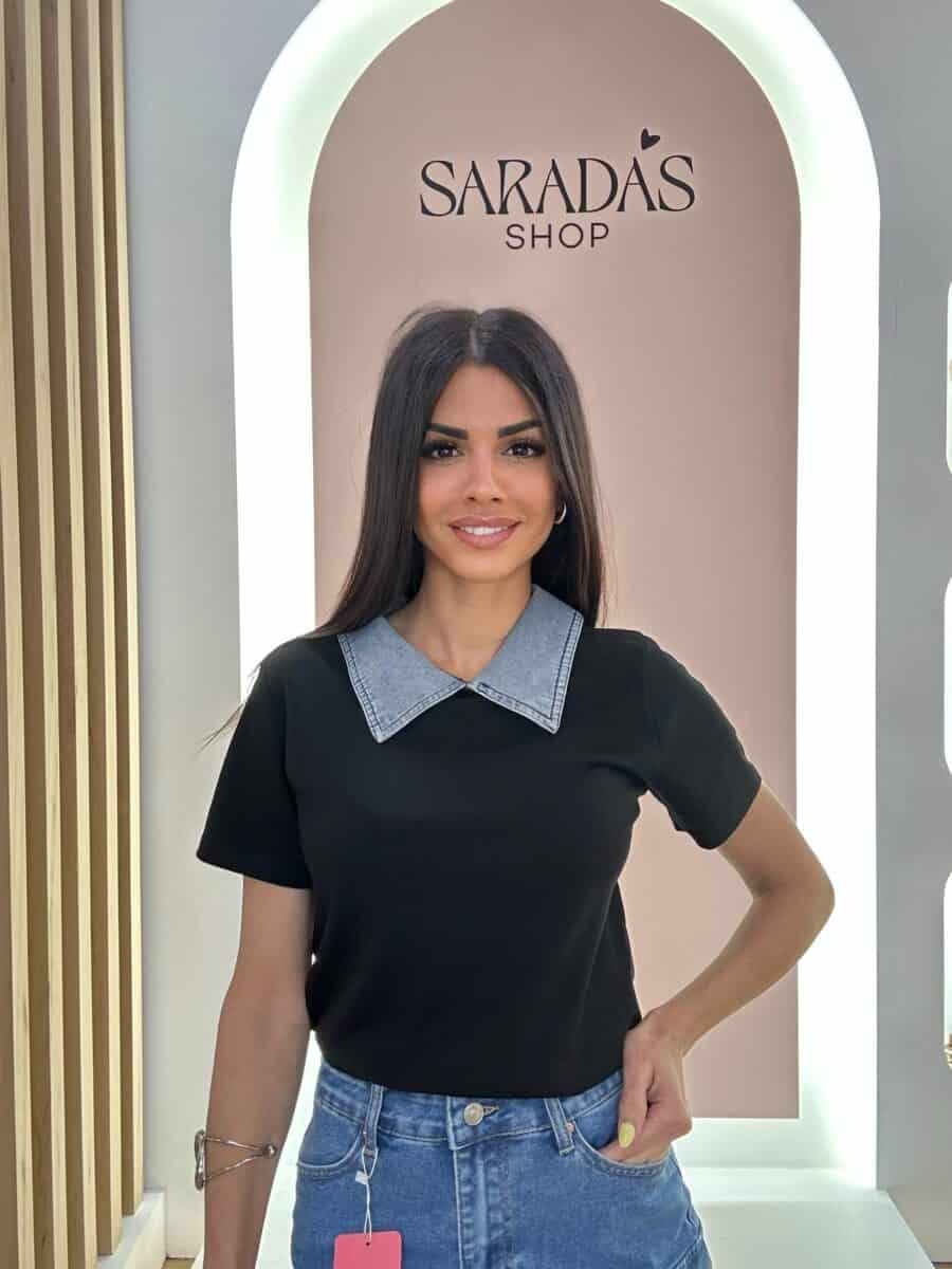 Camiseta Combinada Denim/Negro - Imagen 2