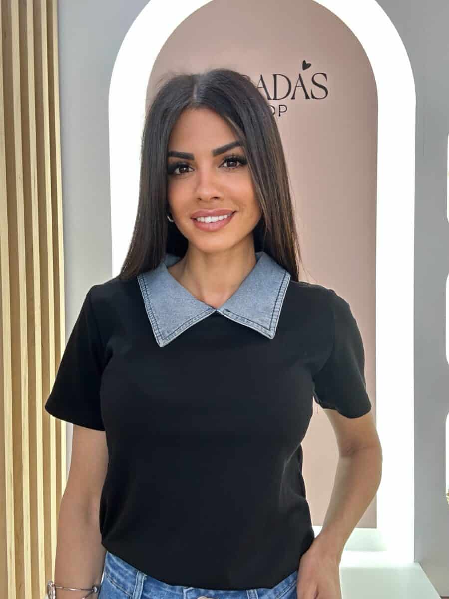 Camiseta Combinada Denim/Negro