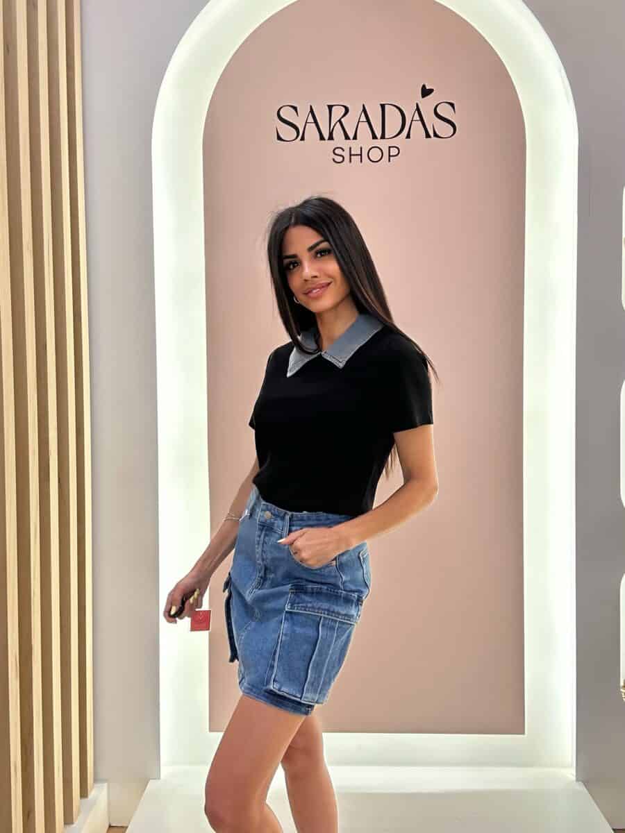 Camiseta Combinada Denim/Negro - Imagen 3