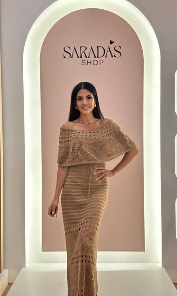 Vestido Crochet Camel