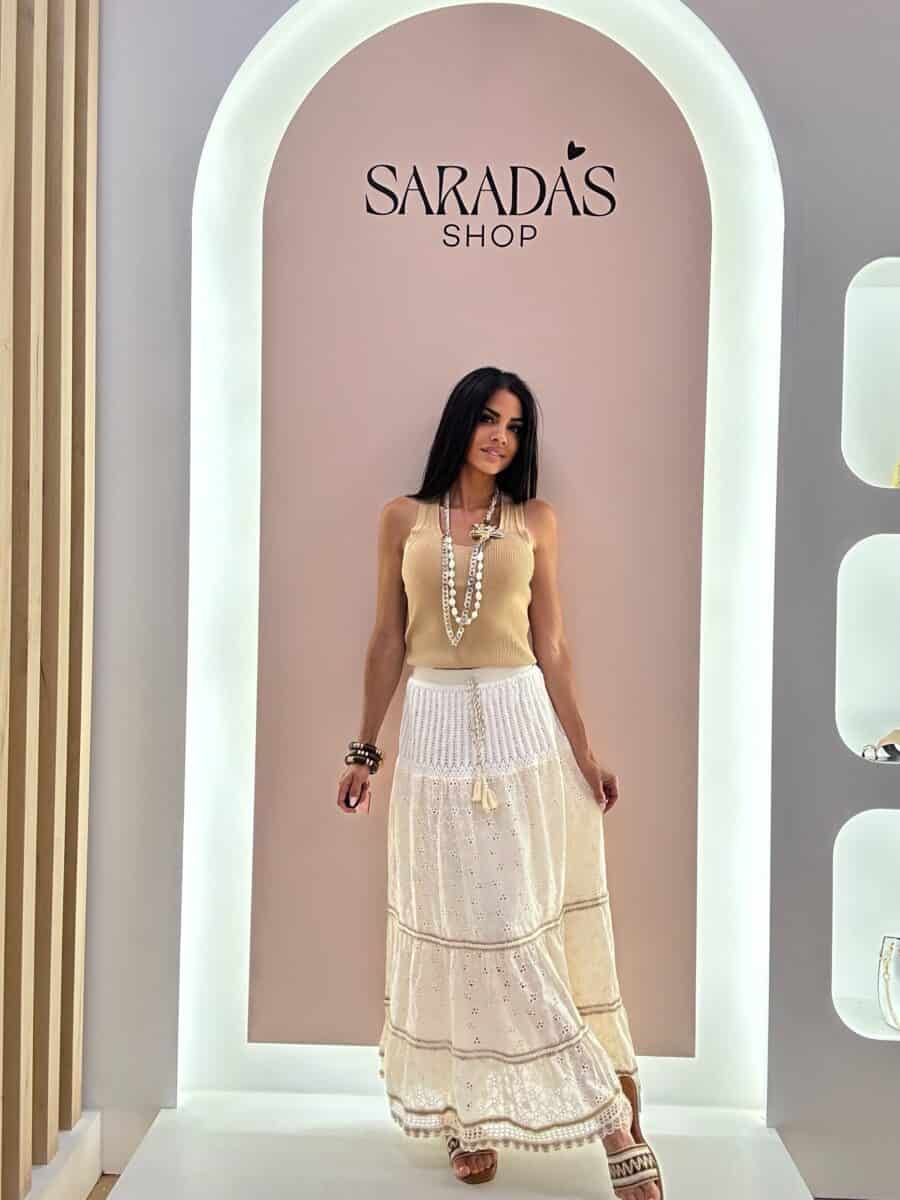 Falda Bordada Crema