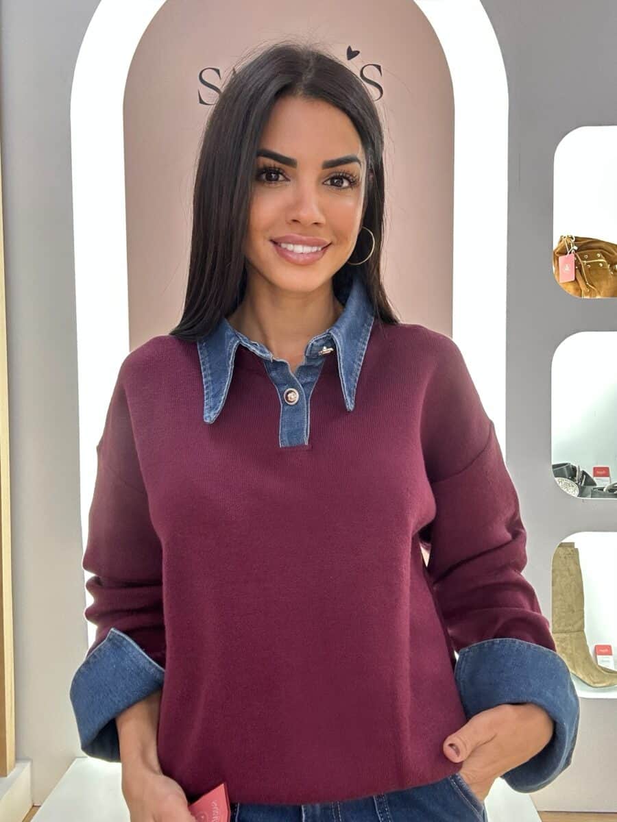 Jersey Punto Burdeos/Denim