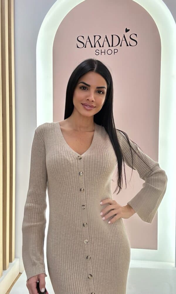 Vestido Canalé Botones Camel