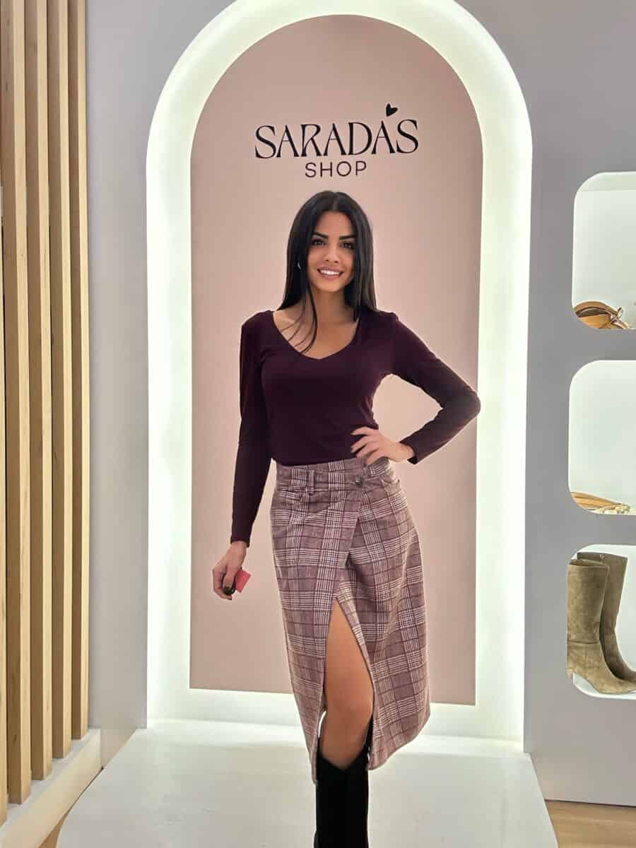 Falda Italy Cuadros Burdeos - Imagen 2