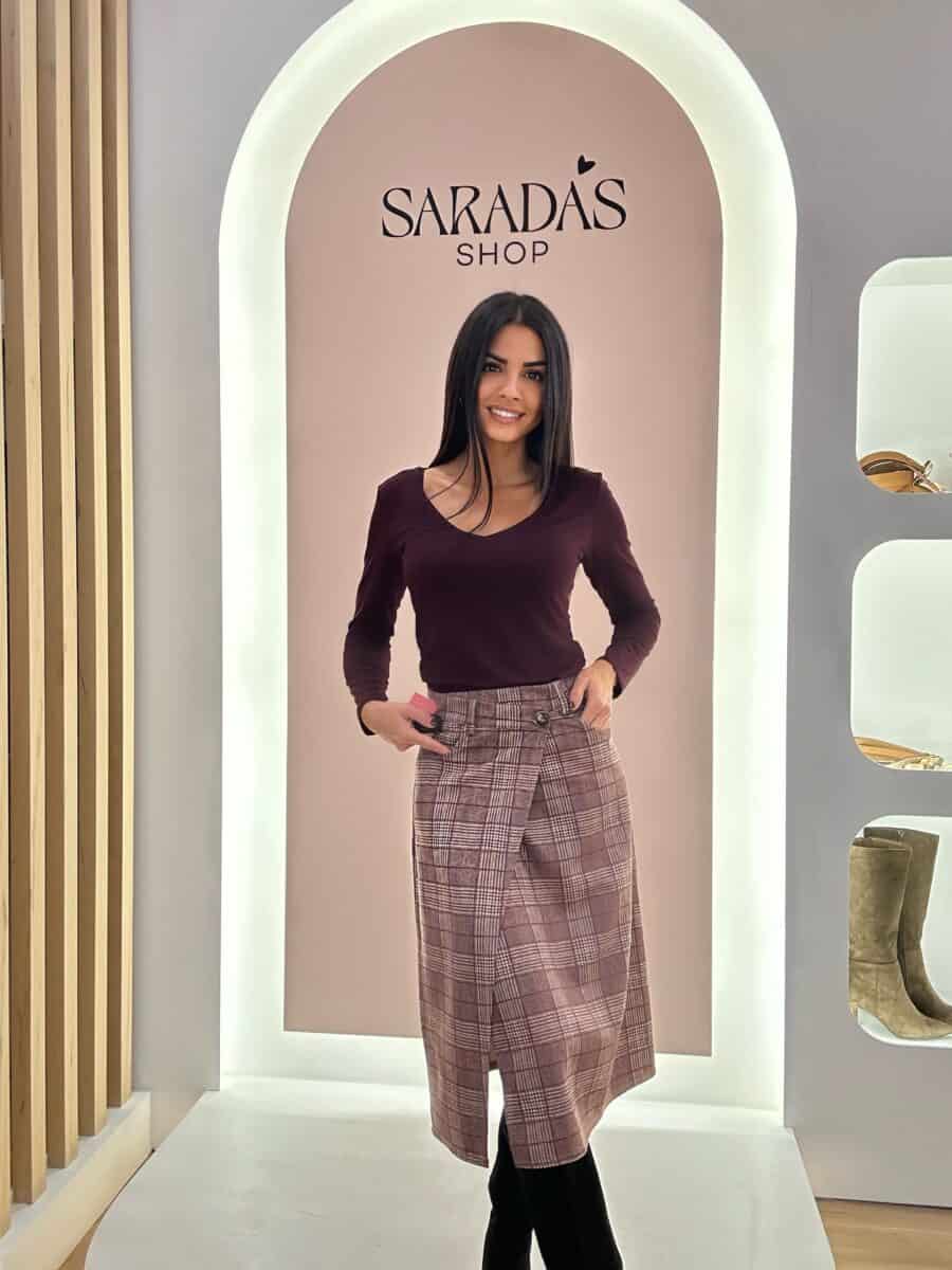 Falda Italy Cuadros Burdeos - Imagen 3