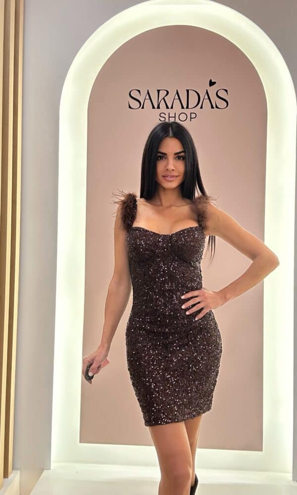 Vestido Lentejuelas Pluma Chocolate