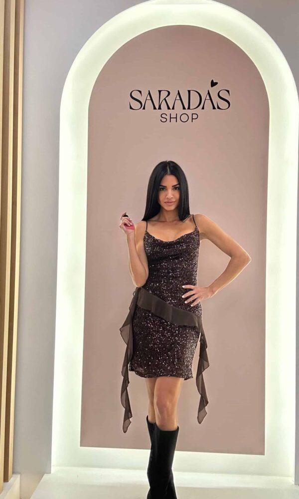 Vestido Lentejuelas Gasa Chocolate