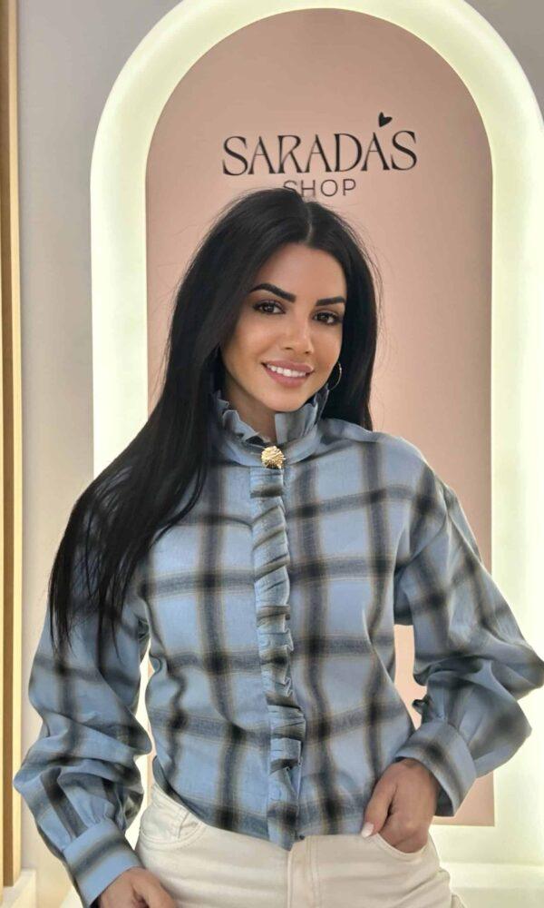 Camisa Cuello Perkins Cuadro Azul