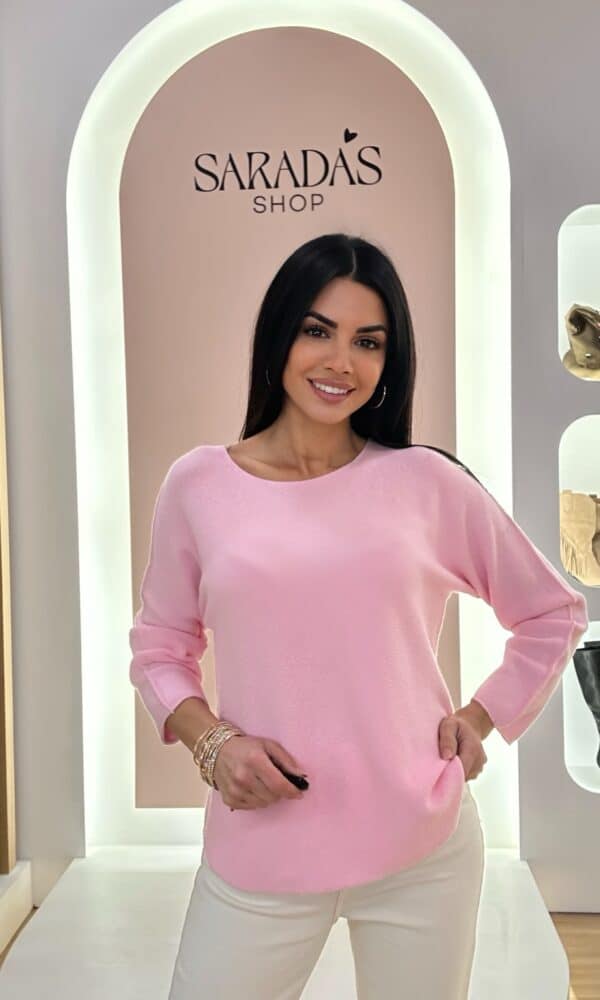 Jersey Cuello Redondo Rosa Pastel