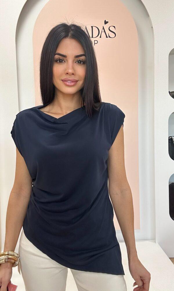 Top Drapeado Asimétrico Marino