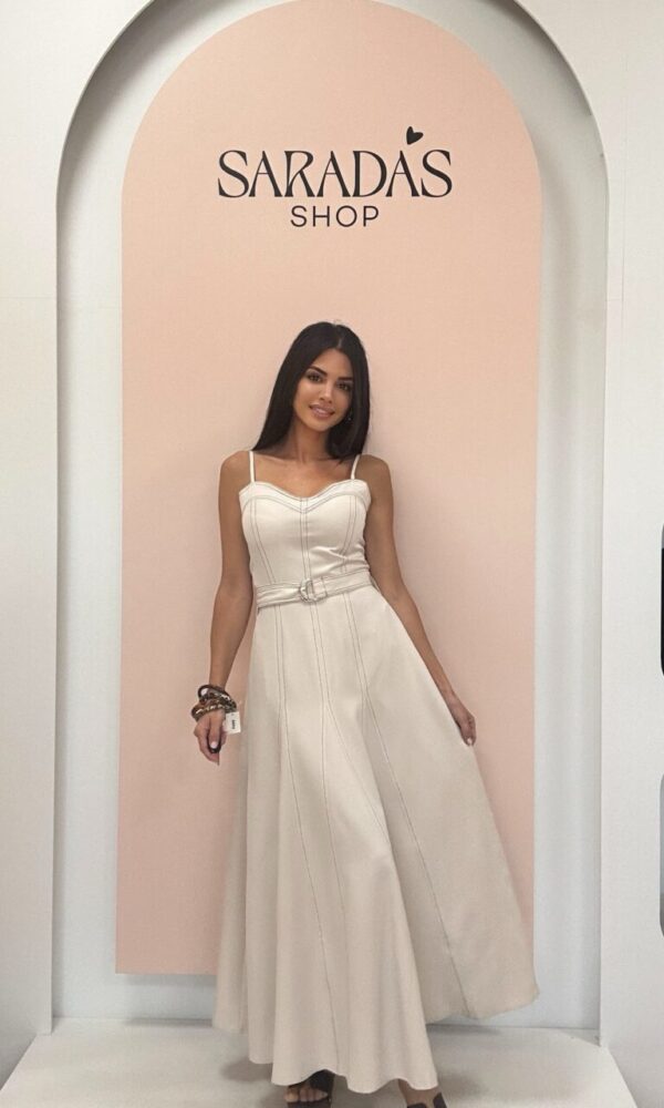 Vestido Costuras Beige