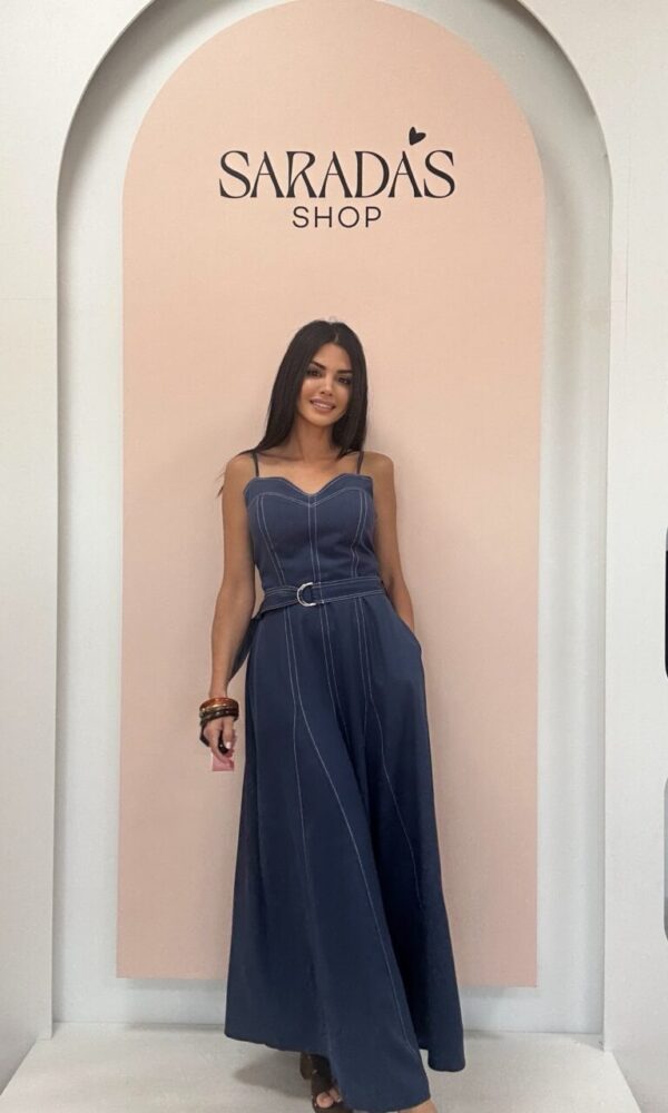 Vestido Costuras Azul Denim