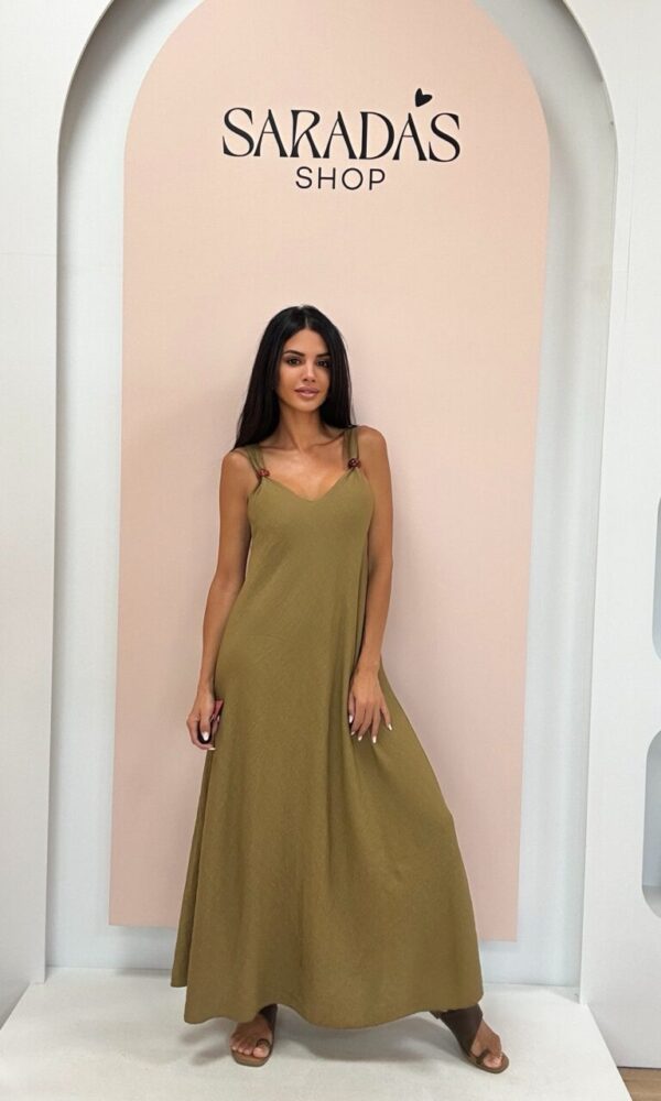 Vestido Cuentas Caqui