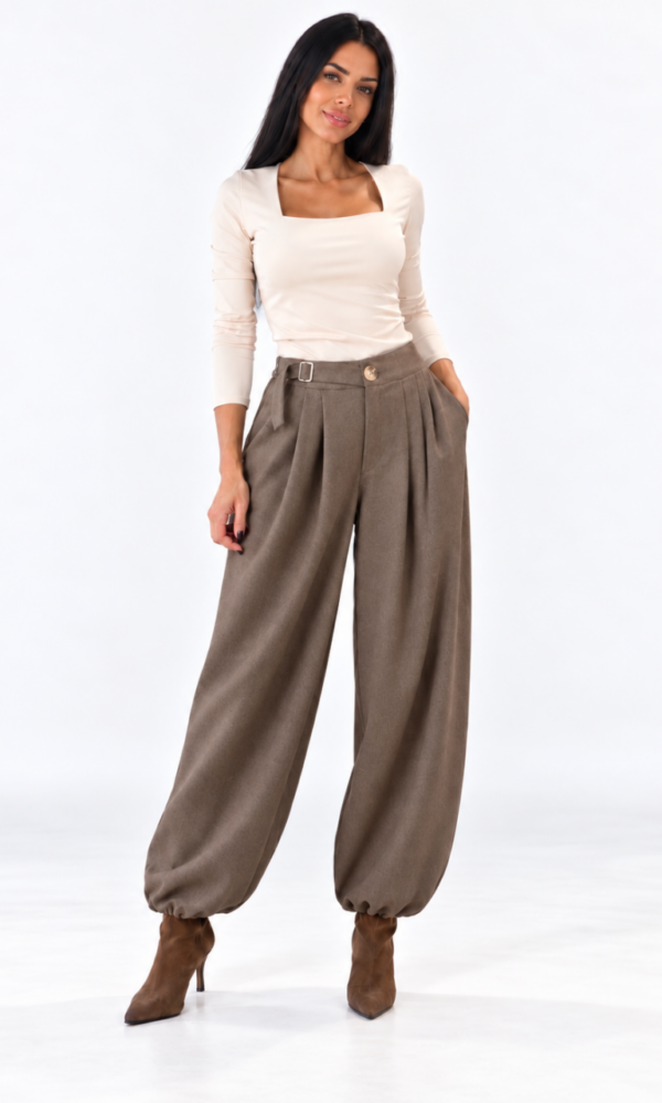 Pantalón Bombacho Hebilla Taupe