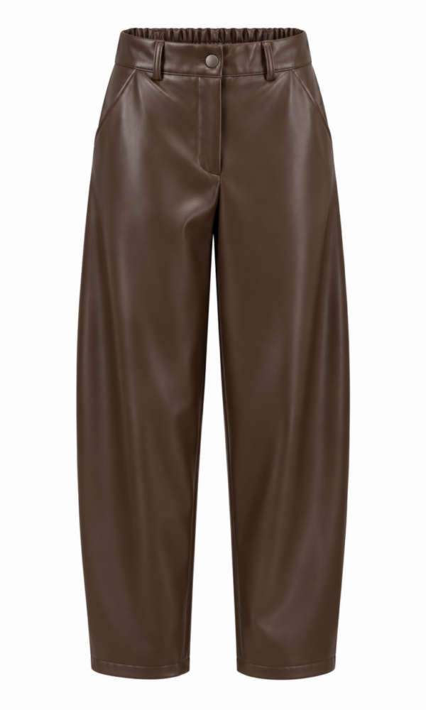 Pantalón Barrel Polipiel Marrón